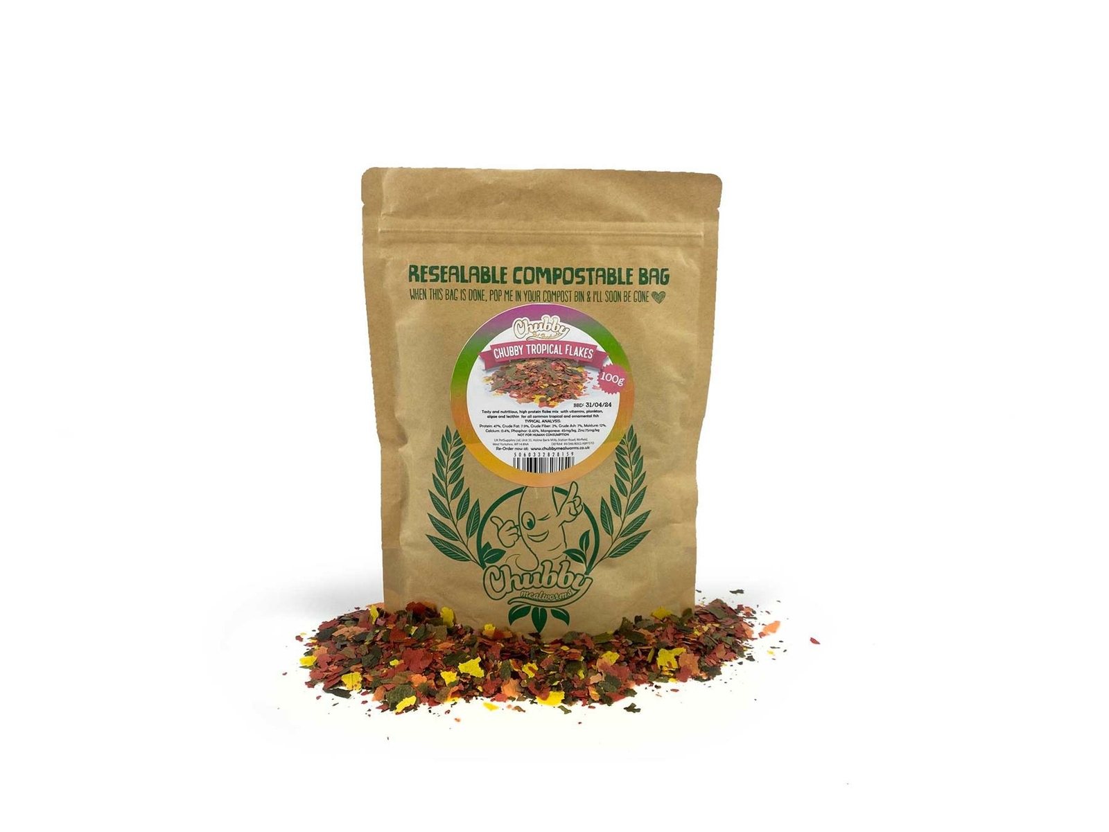 Chubby Premium Fish Flakes For Tropical Fish Guppy Tetra Neon Cichlid Betta 100g