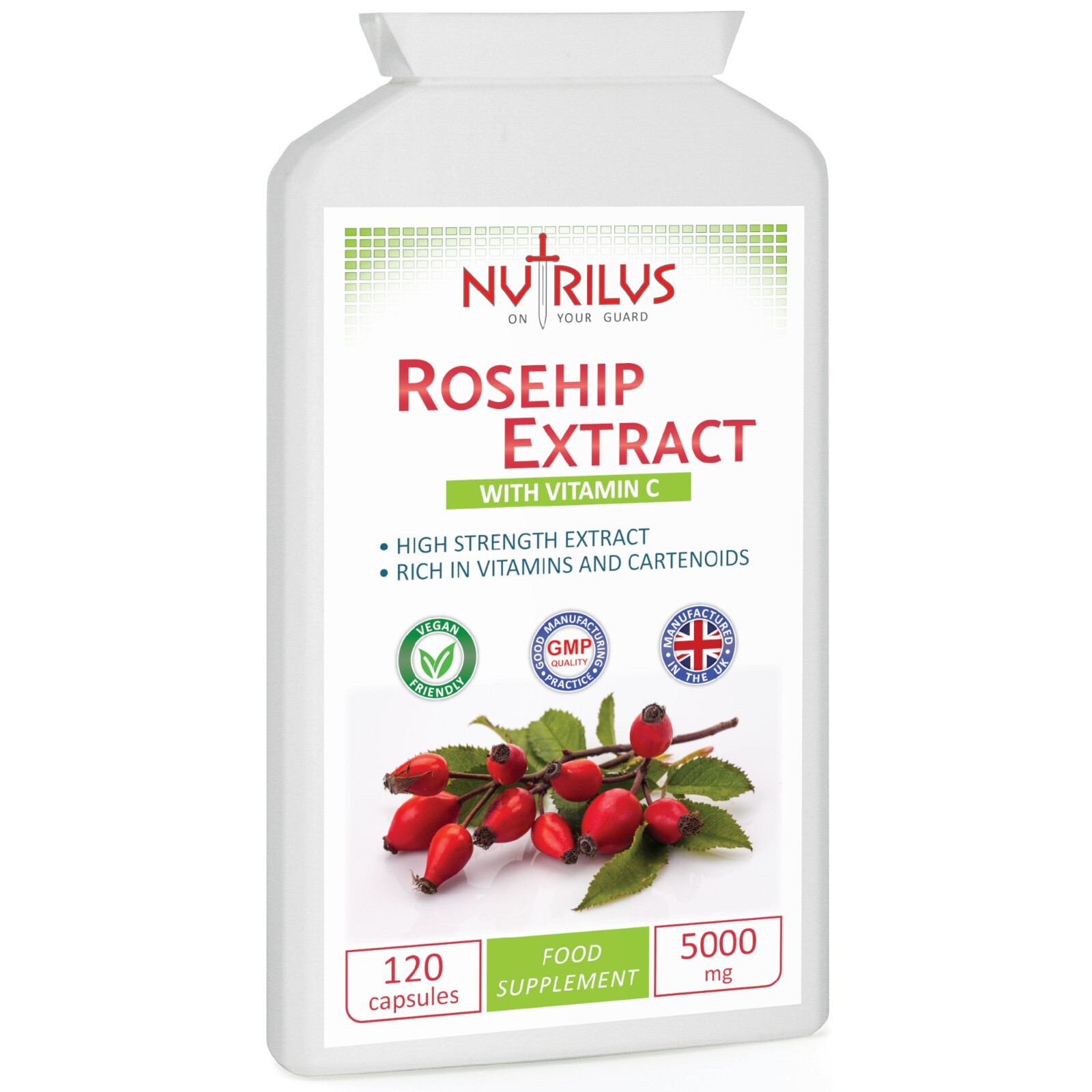 Rosehip Extract 120 Capsules 5000mg - Vitamin C - High Strength Rose Hip - UK