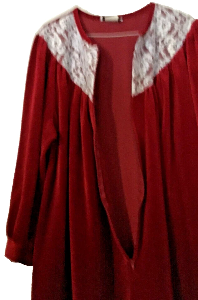 Vintage Anne Leslie Plus Robe Red Full Length Velour House Coat 1/2 Zip Front - Image 3 of 4