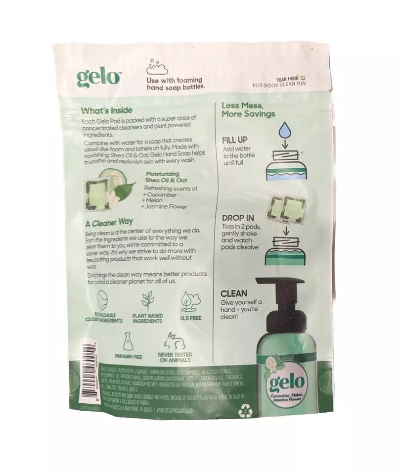 Gelo Foaming Hand Soap Refill Pods Cucumber Melon Jasmine Fills 4 Bottles eBay
