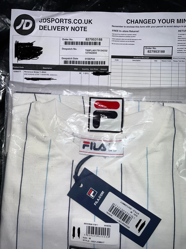 Fila Sportswear Reverend Stripe T-Shirt Men Women Shirts Gym Tops Size M - Image 2 of 4