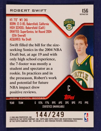 2004-05 Finest Refractors #156 Robert Swift #d /249 - Picture 2 of 2