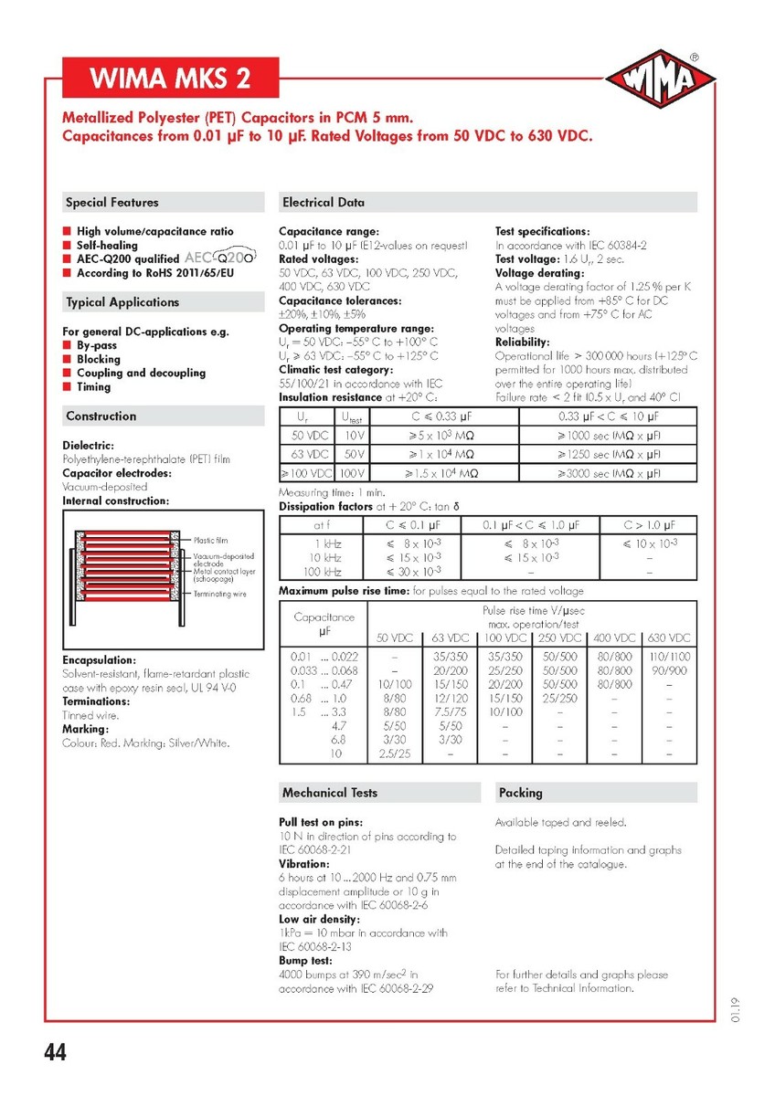10 Condensatori WIMA MKS2 1uF 63V Passo 5mm – Pellicola Metallizzata Radiale, Made In Germany