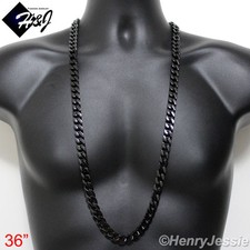 36"MEN Stainless Steel HEAVY WIDE 11x5mm Black Plated Cuban Curb Chain Necklace