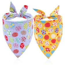 Easter Dog Bandana - 2 Pack Reversible Pet Easter Triangle Scarf Holiday Egg