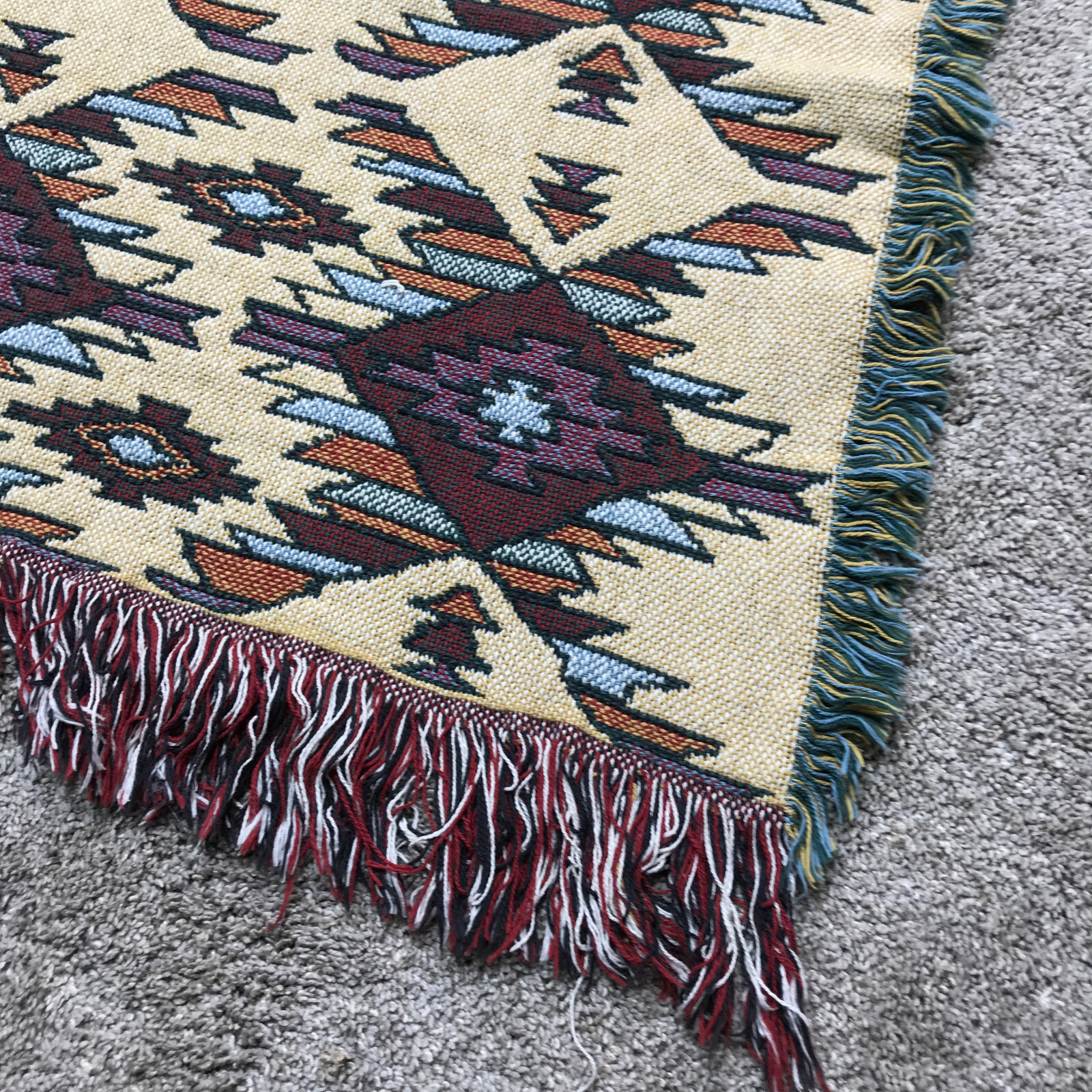 VTG Woven Southwest Aztec Tribal Throw Blanket Tapestry 54&rdquo;x44&rdquo;