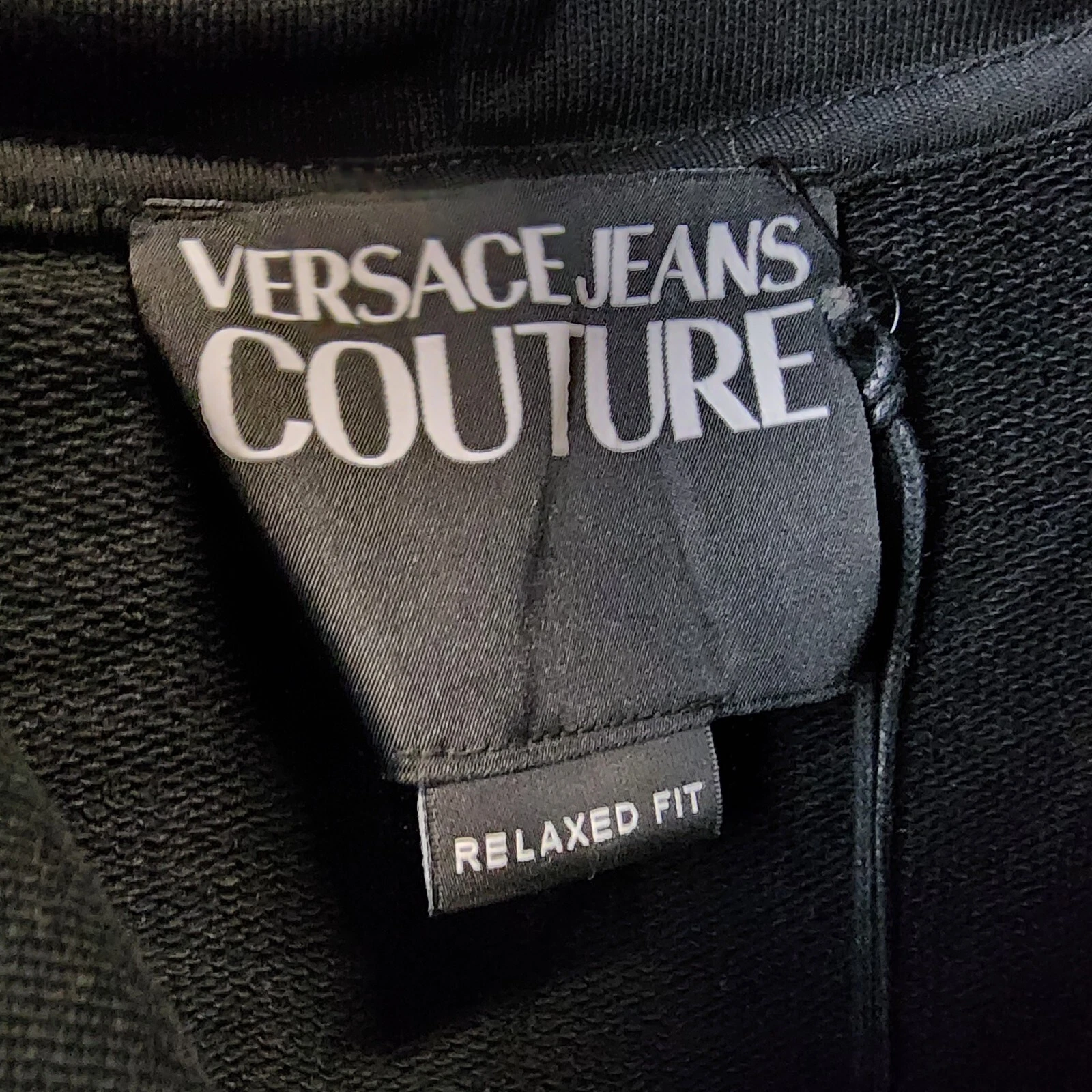 Versace Jeans Couture Regular Fit Felpa con Cappuccio Uomo M Nero Oro Logo Pullover Anteriore