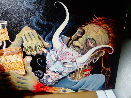 E.MARTS "THE ONE WHO SUFFERS"SIGNED POP SURREALIST LOWBROW OIL PAINTING 18X24 - Picture 2 of 6