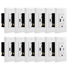 4.2A Dual USB Wall Outlet Charger Type A / C TR Electrical Receptacle UL 12 Pack