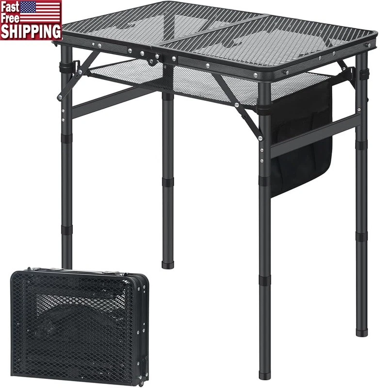 Adjustable Folding Grill Table Portable BBQ Cooking Station Outdoor Use