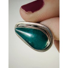 Vintage Israeli Sterling Silver Eilat Stone Ring Adjustable Size 7  10 Modernist