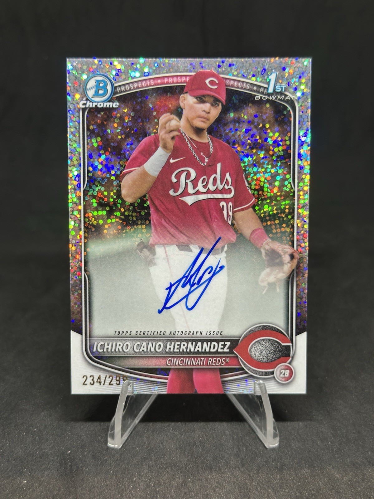 2025 Bowman Ichiro Cano Hernandez Auto Speckle /299 Chrome 1st Reds CPA-IC