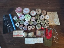 Vintage Sewing Lot 28 Thread Wood Spools Needles  More