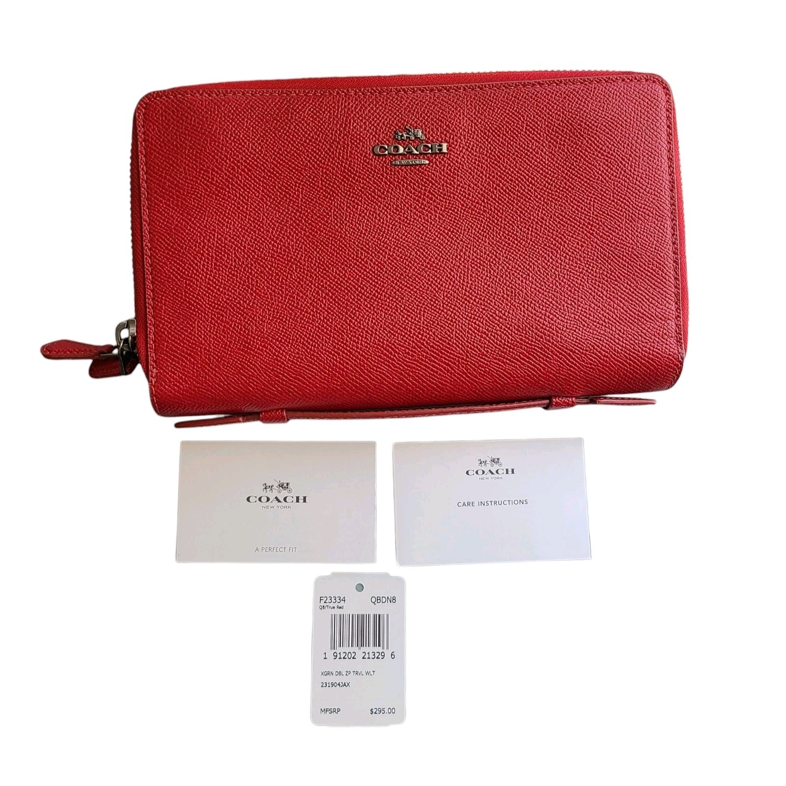 Coach Double Zip Leather Travel Wallet for Women in True Red NWT F23334