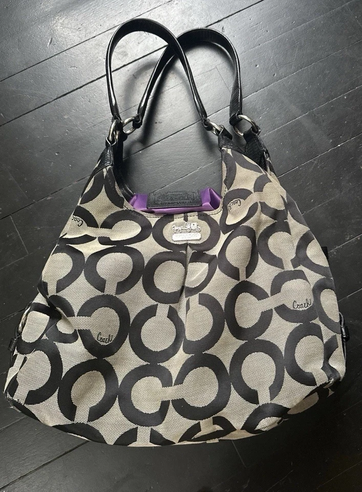 Cartera de hombro Coach Madisson Maggie de lona N.H1381-21125M 👜 negra y gris Foto 2 de 4