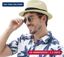 Panama Hat Straw Fedora Hat for Men Women Packable Short Brim UPF 50 UV Sun Pro