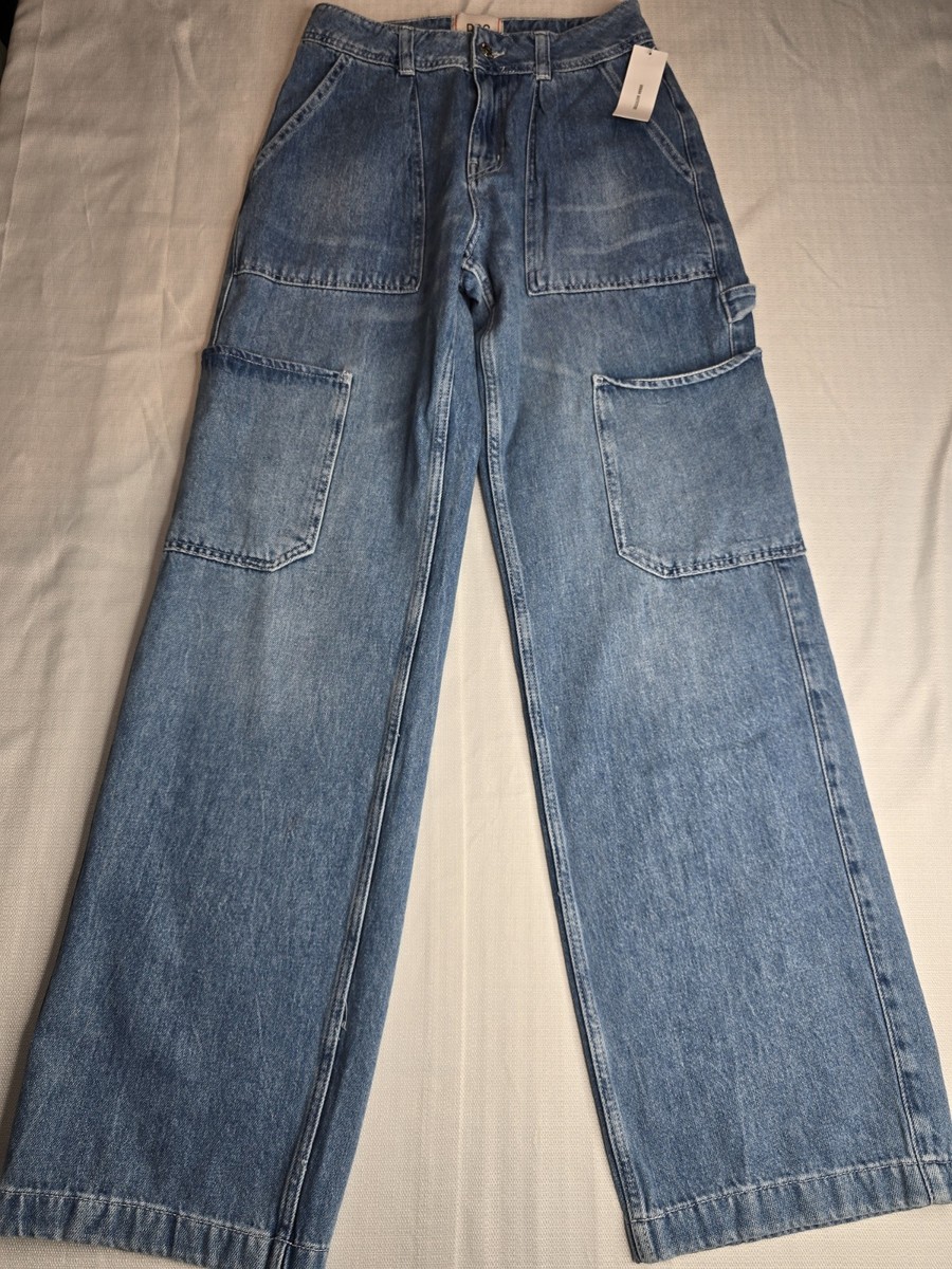 BDG Julian Wide-Leg Cargo Jeans Women's Sz 25 Blue Denim Baggy