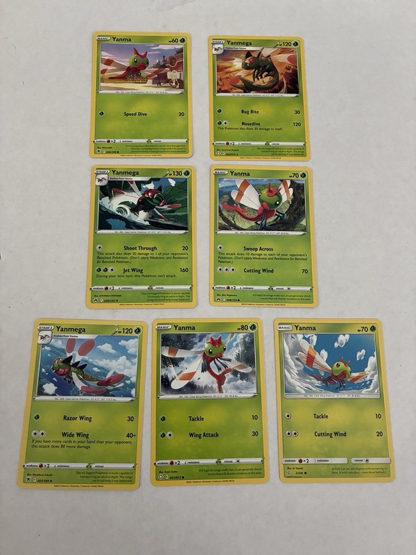 Lot Of 7 Yanma Yanmega Pokemon Cards