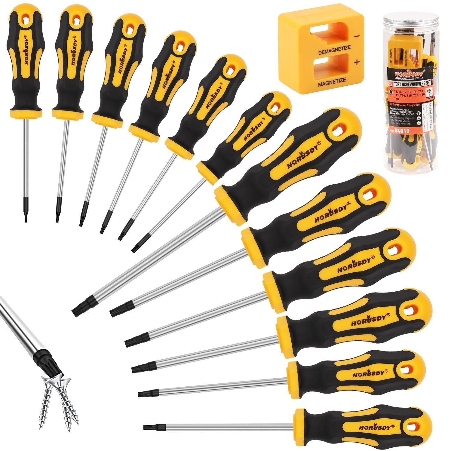 HORUSDY 13-Piece Magnetic Torx Screwdriver Set T5-T40 for Secure Fastening