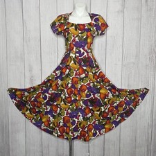 Vintage 80s 90s Fruit Dress Size 6 Fit Flare Novelty Print Button Back W Pockets