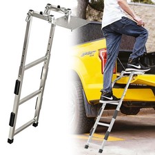 Tailgate Ladder for Pickup Trucks Bed Universal Fit - Non-Foldable, Silver