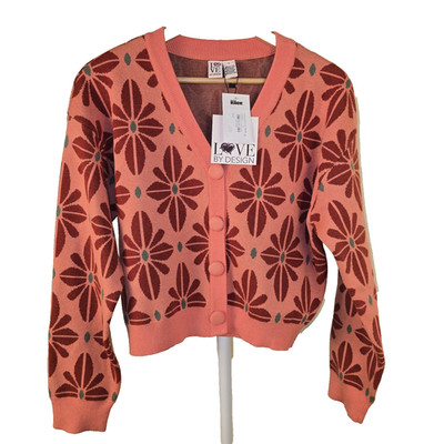 NWT By Design Women's Belle Patterned Cardigan Peach Orange Flower Spring Size L