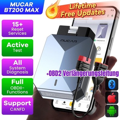 MUCAR BT200 MAX+Verlängerungskabel KFZ OBD2 Diagnosegerät Alle System 15 reset