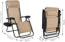 Gartenstuhl Klappstuhl Hochlehner Campingstuhl Beige Liegestuhl klappbar Eisen