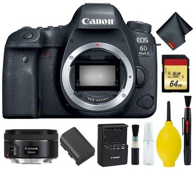 Canon EOS 6D Mark II DSLR Camera Body Only Memory Kit (Intl Model) w/Canon EF 50