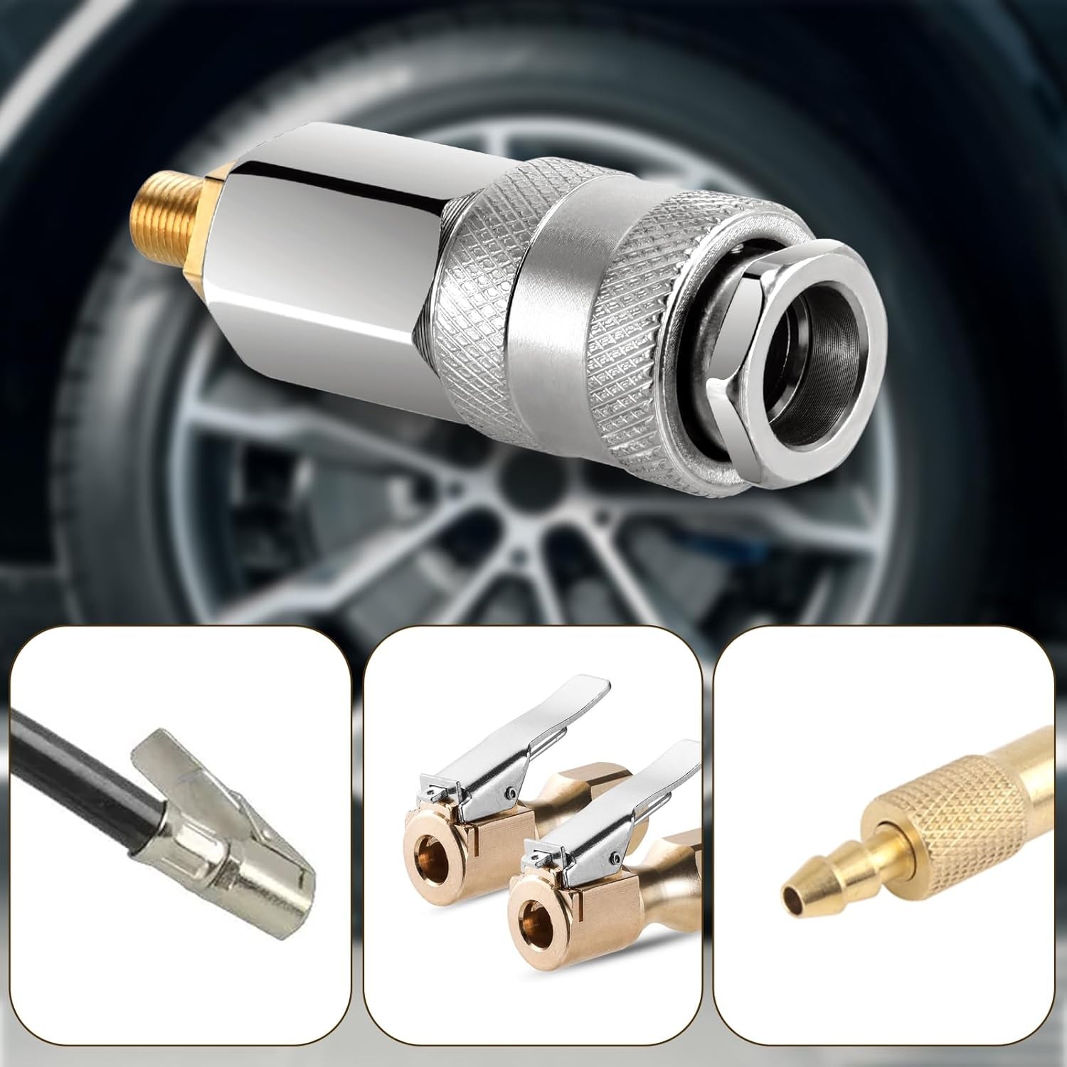 Portable Tire Inflator Electric Air Compressor Adapter Quick Connector Couple