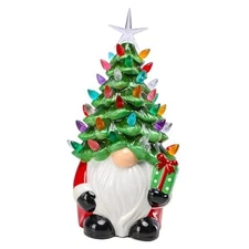  Ceramic Christmas Tree, 11" Christmas Tree Tabletop Light Up Decoration Gnome