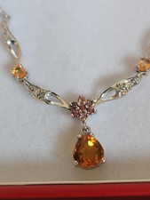 DE BUMAN 10K SOLID WHITE GOLD  Citrine & Tourmaline Necklace 18" NWOT 