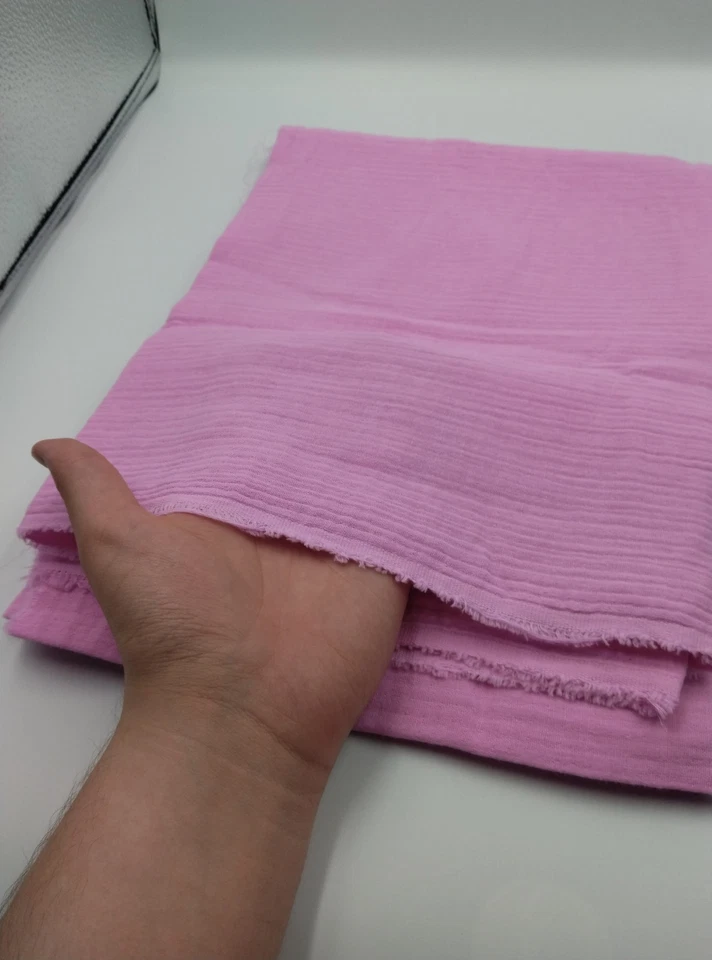 Розовая двойная марлевая хлопчатобумажная муслиновая ткань — мягкий дышащий материал для двора 150 см/59 футов - Изображение 4 из 4