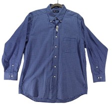 Chaps Button Down Oxford Check Mens L Blue Cotton Blend Classic Preppy Business