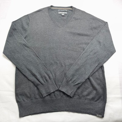 Eddie Bauer Pullover Herren L Grau  Vintage Sweater V-Neck Baumwolle Merinowolle
