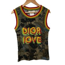 Christian Dior Galliano-era DIOR LOVE print tank top, size 38, khaki Women USED