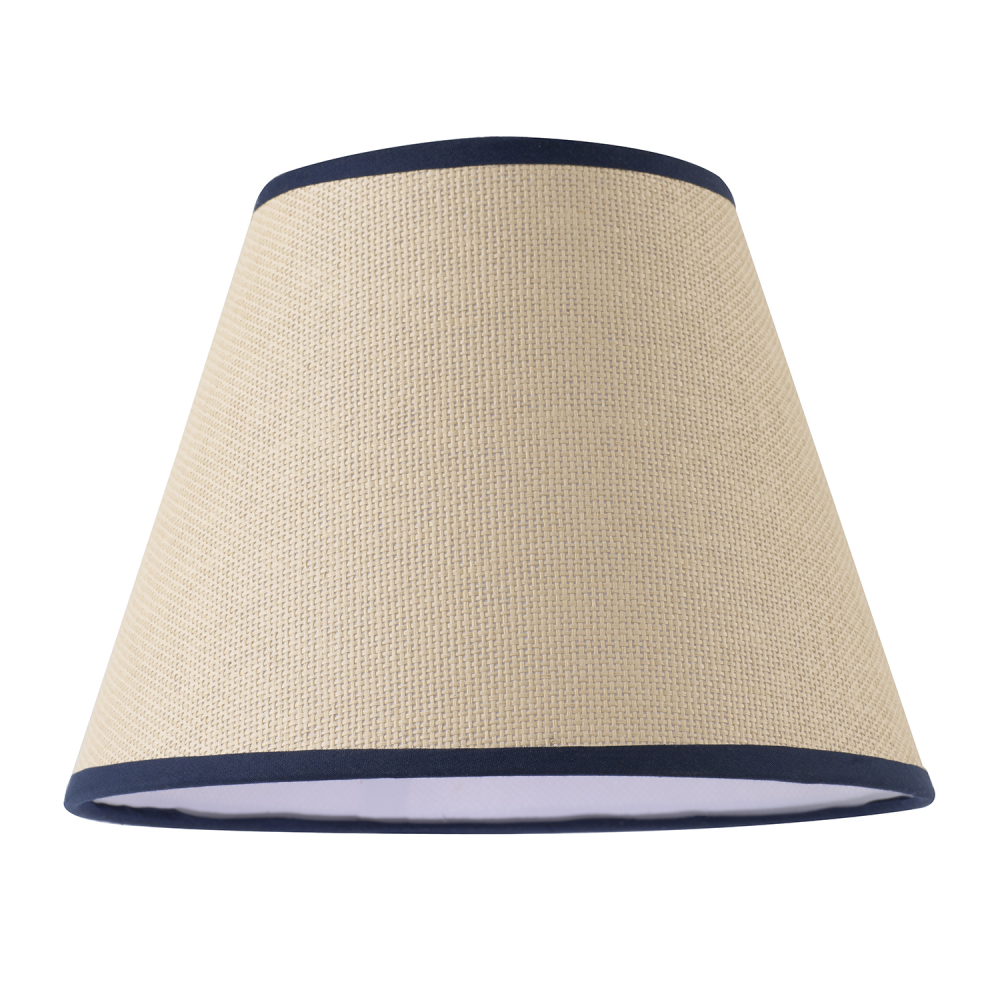 Traditional Rattan Tweed Lamp Shade with Navy Blue Cotton Fabric Trims by Hap...