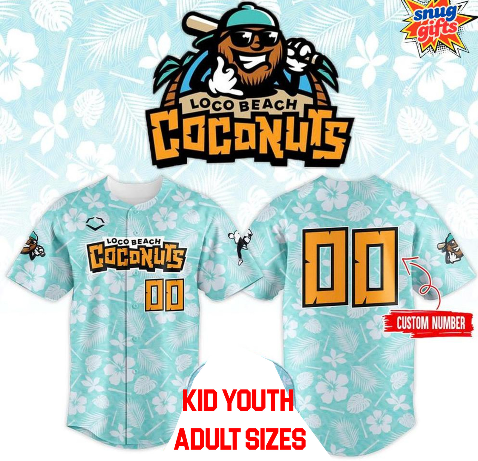 CUSTOM Loco Beach Coconuts baseball jersey HOT NEW All sizes JJ6305