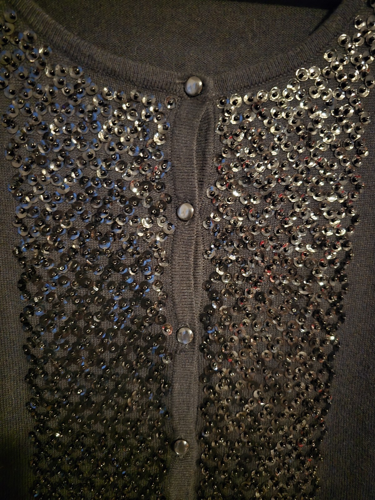 Talbots Black Sequined Button Women's Sweater Siz… - image 2