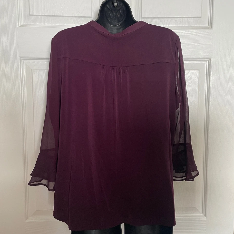 Camisa Charter Club Pequeña Grande Ciruela Púrpura Plisada Manga Campana Blusa Transparente Top Foto 4 de 4