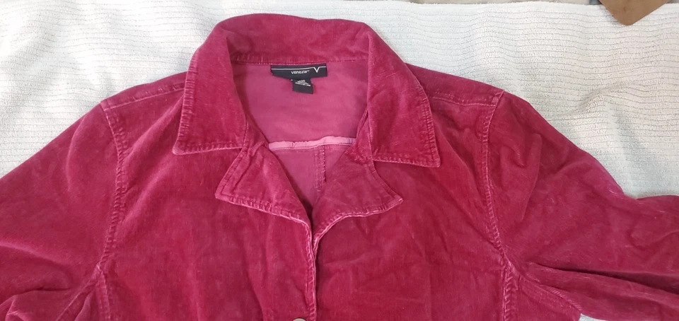Venezia Size 18/20 Corduroy Blazer Jacket Burgundy 3 Button Long Sleeve Pockets - Image 4 of 4
