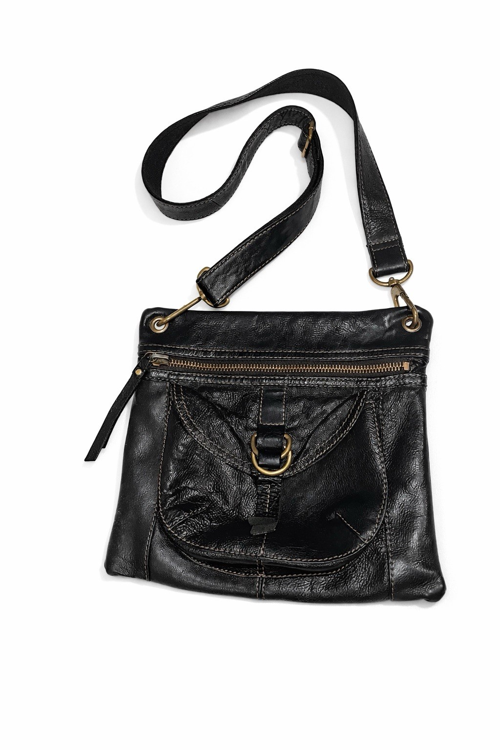 FOSSIL Black Leather SASHA Crossbody Handbag Purse Bag-NICE