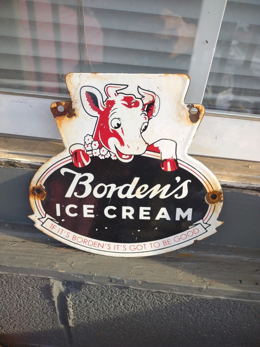 VINTAGE BORDEN'S ICE CREAM PORCELAIN SIGN OLD DAIRY FARM CREAMERY