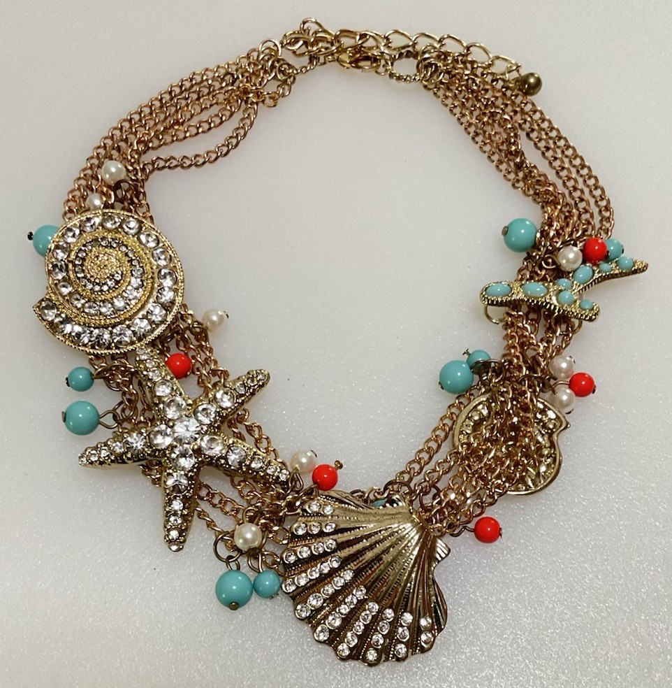 Seashore Theme Statement Necklace Shells Coral Co… - image 5