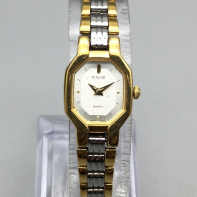#ad Pulsar Watch Women 16mm Silver Gold Two Tone Y150 5B70 New Battery 6.25quot; $23.99