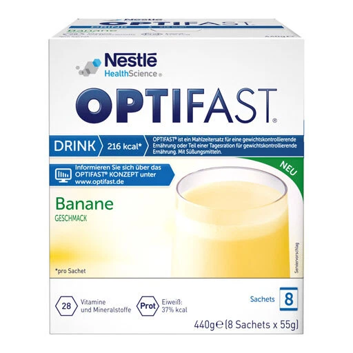 NESTLE HEALTH SCIENCE (DEUTSCHLAND) GMBH OPTIFAST Drink Banane oder Erdbeere - Pulver 8 x 55g - vom med.Fachhändler