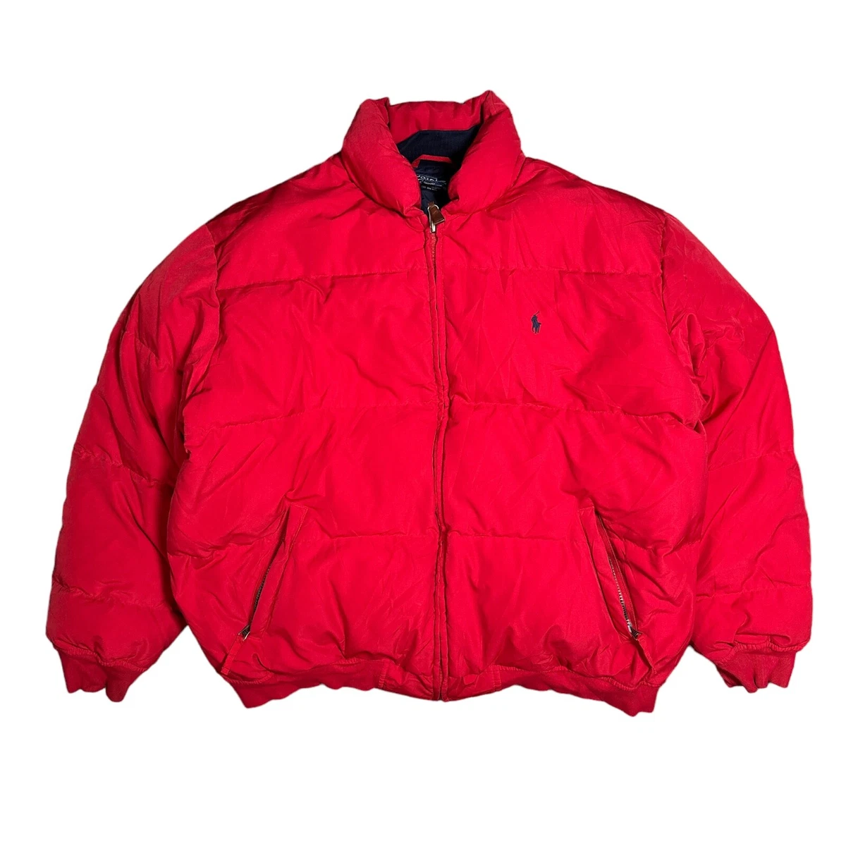 Vintage 90s Polo Ralph Lauren Red Down Pony Logo Puffer Jacket