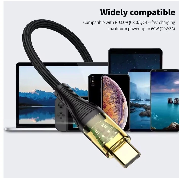 Cable cargador tipo c a tipo c carga rápida 100W 60W 5A PD carga rápida Foto 3 de 4