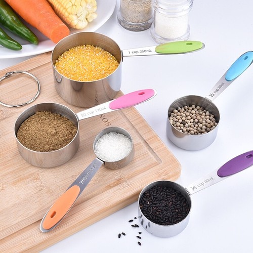 Stainless Steel Measuring Cups Spoons Set with Silicone Handle Storage - Picture 4 of 9