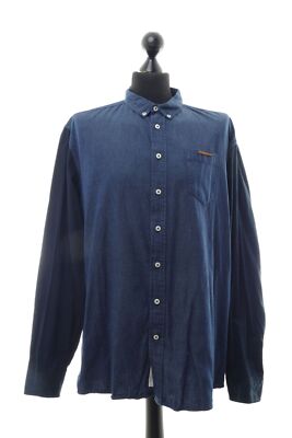 Lindbergh Langarm Hemd Jeanshemd 2XL blau stonewash Button-Down Denim ÄL:67cm